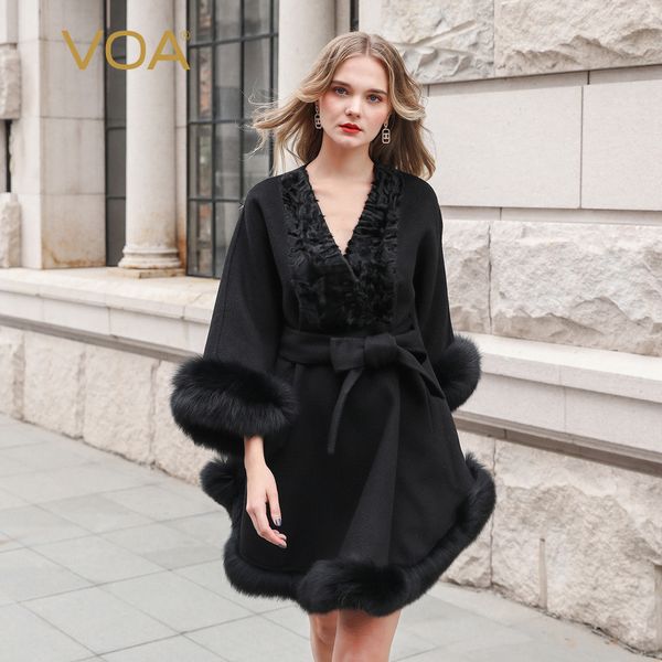 voa black cashmere wool coat women winter outwear warm fur belted kimono ladies jacket luxury clothes v neck coats sa8277
voa black cashmere wool coat women winter outwear warm fur belted kimono ladies jacket luxury clothes v neck coats sa8277