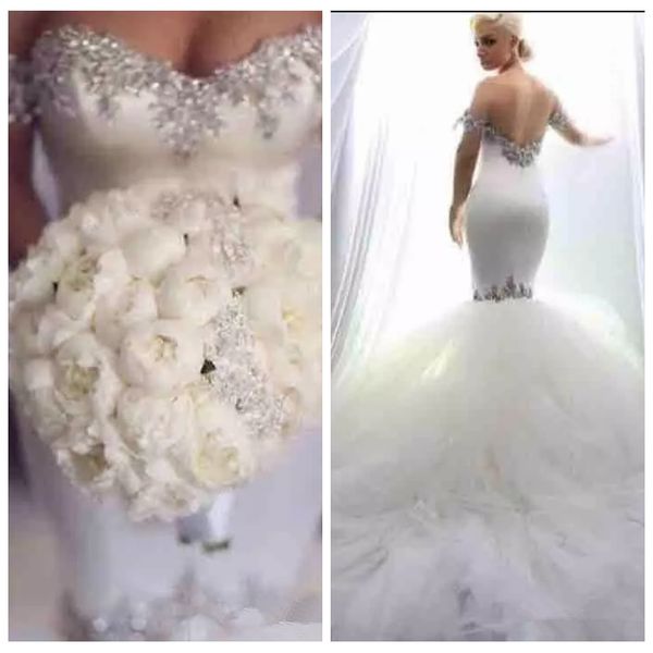 2021 off shoulder bling bling crystal slim mermaid wedding dresses cusotmzied long tulle formal bridal gowns vestidos de marriage, White
2021 off shoulder bling bling crystal slim mermaid wedding dresses cusotmzied long tulle formal bridal gowns vestidos de marriage, White