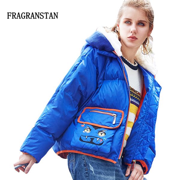 women new fashion winter blue real fur collar hooded down jacket cartoon embroidery sequins double pockets loose warm coat ly84, Black
women new fashion winter blue real fur collar hooded down jacket cartoon embroidery sequins double pockets loose warm coat ly84, Black