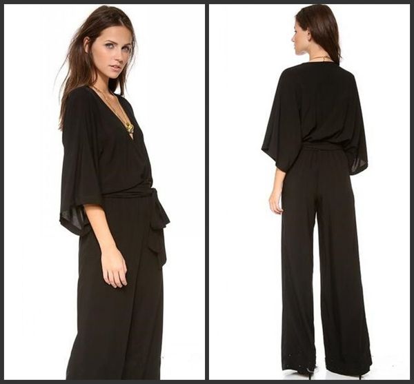2019 new simple latest black chiffon jumpsuit evening wear deep v neck 3/4 long sleeve bow sash pants suit custom made, Black;red
2019 new simple latest black chiffon jumpsuit evening wear deep v neck 3/4 long sleeve bow sash pants suit custom made, Black;red