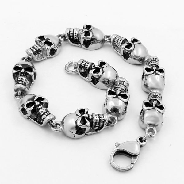 stainless steel men's skull skeleton rock punk titanium first ornament bracelet, Black
stainless steel men's skull skeleton rock punk titanium first ornament bracelet, Black
