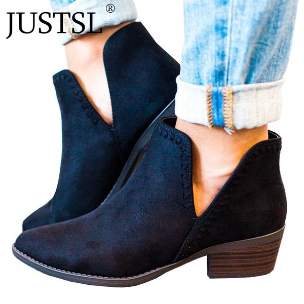 justsl women ankle boots spring low heels sewing v pattern slip on woman chunky heels for ladies fashion female shoes work boots, Black
justsl women ankle boots spring low heels sewing v pattern slip on woman chunky heels for ladies fashion female shoes work boots, Black