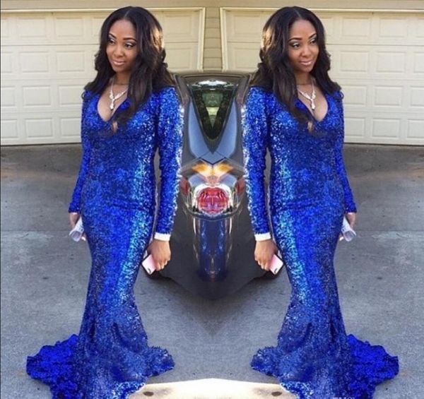 bling royal blue prom dresses mermaid v-neck long sleeves sequined sweep train custom made plus size arabic party evening gowns, Black
bling royal blue prom dresses mermaid v-neck long sleeves sequined sweep train custom made plus size arabic party evening gowns, Black