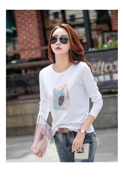 2020 autumn new korean women's fit body wild print shirt ins super t-shirt women, White
2020 autumn new korean women's fit body wild print shirt ins super t-shirt women, White