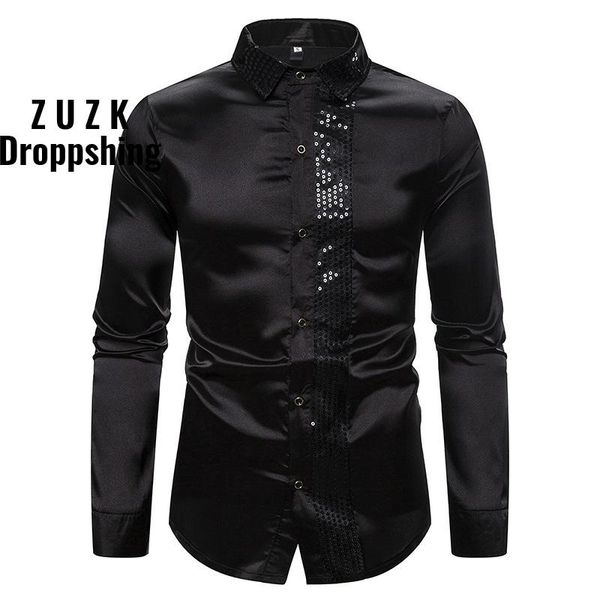 sequin patchwork black silk shirt men casual smooth long sleeve glitter dress shirts mens club stage disco prom chemise, White;black
sequin patchwork black silk shirt men casual smooth long sleeve glitter dress shirts mens club stage disco prom chemise, White;black