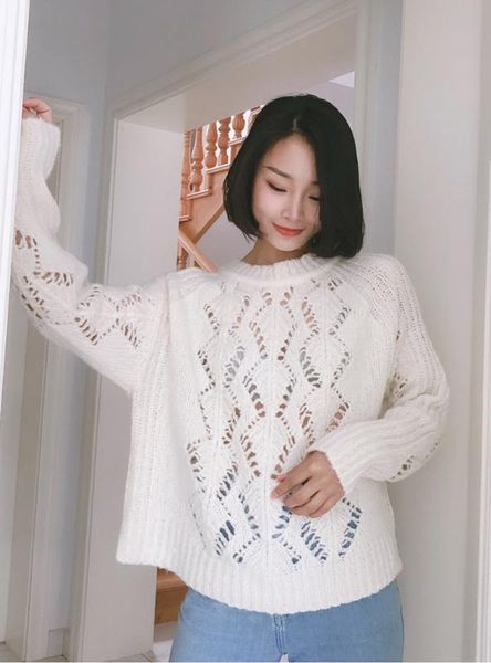 ladies wool long sleeve o neck white pullover sweater with hollow out detail - 2019 fall fashion knitted jumper, White;black
ladies wool long sleeve o neck white pullover sweater with hollow out detail - 2019 fall fashion knitted jumper, White;black