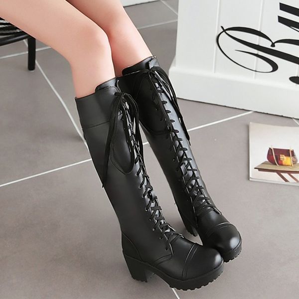 haoshen&girl lacing up knee high winter boots women cosplay shoes white black square heels shoes leather footwear big size 33-48 r05 
haoshen&girl lacing up knee high winter boots women cosplay shoes white black square heels shoes leather footwear big size 33-48 r05