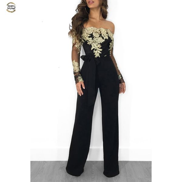 lace patchwork jumpsuit women off shoulder slash neck long sleeve women jumpsuit elegant slim wide leg jumpsuit, Black;white
lace patchwork jumpsuit women off shoulder slash neck long sleeve women jumpsuit elegant slim wide leg jumpsuit, Black;white