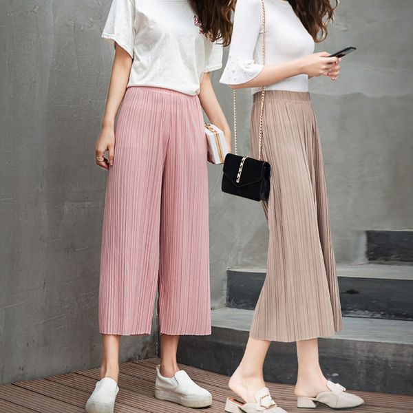 women loose pant high waist pleated summer long casual solid color trousers, Black;white 
women loose pant high waist pleated summer long casual solid color trousers, Black;white