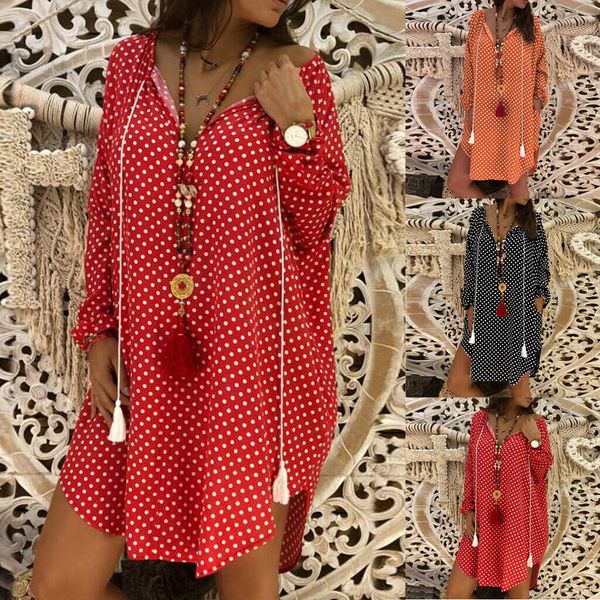 women summer casual dot long sleeve v-neck loose mini dresses ladies beach boho dress, Black;gray
women summer casual dot long sleeve v-neck loose mini dresses ladies beach boho dress, Black;gray