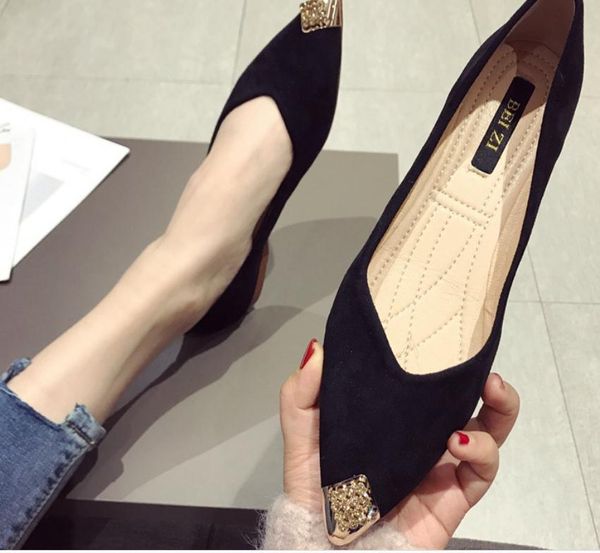 2019 women's shoes in spring and autumn with new style low heel pointed end suede #368777, Black