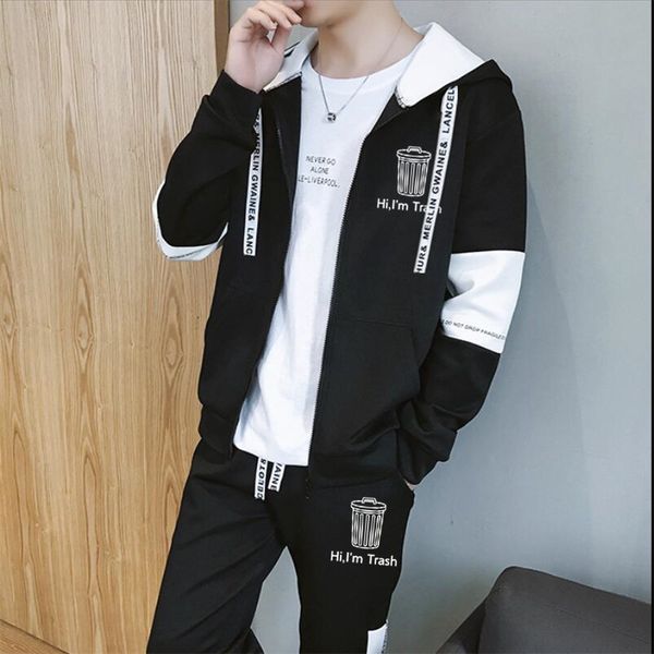 hip hop mens clothing casual sweatshirts pullover hi i'm trash men tracksuit hoodies + pants two piece autumn winter set 2019, Black
hip hop mens clothing casual sweatshirts pullover hi i'm trash men tracksuit hoodies + pants two piece autumn winter set 2019, Black