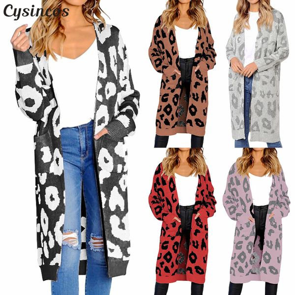 cysincos leopard print long cardigan women autumn fashion open stitch pockets knitted sweater cardigan outerwear jumper coats, White
cysincos leopard print long cardigan women autumn fashion open stitch pockets knitted sweater cardigan outerwear jumper coats, White