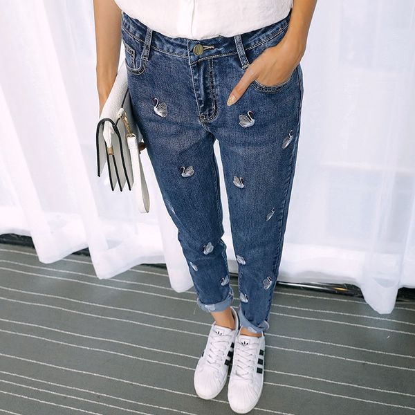 newly fashion swan embriodery women jeans korean preppy style high waist harem pants plus size autumn casual denim pants 63098, Blue
newly fashion swan embriodery women jeans korean preppy style high waist harem pants plus size autumn casual denim pants 63098, Blue