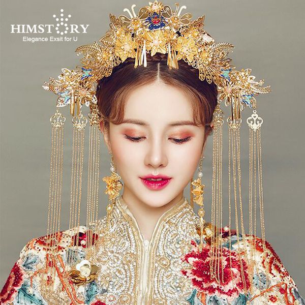 himstory elegance chinese vintage wedding bridal hair accessory traditional gold color flower bride hair combs tiaras hairwear, Golden;white
himstory elegance chinese vintage wedding bridal hair accessory traditional gold color flower bride hair combs tiaras hairwear, Golden;white