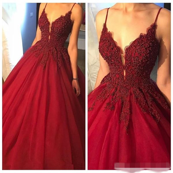 2019 dark red ball gown prom dresses spaghetti straps beading tulle custom made long pageant evening party gown vestido, Black
2019 dark red ball gown prom dresses spaghetti straps beading tulle custom made long pageant evening party gown vestido, Black