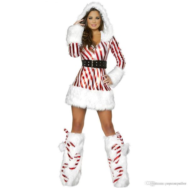 women christmas striped costume designer stage dress xmas santa clause costumes, Black;red
women christmas striped costume designer stage dress xmas santa clause costumes, Black;red