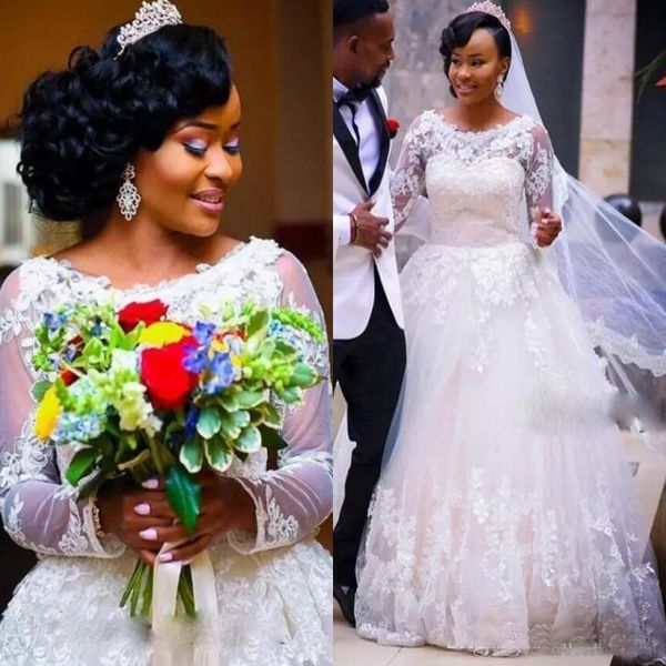 Saudi Arabia Illusion Long Sleeves Wedding Dresses Scoop Sheer Neckline Back Covered Button Lace Puffy Plus Size Bridal Gowns Wedding Dress
Saudi Arabia Illusion Long Sleeves Wedding Dresses Scoop Sheer Neckline Back Covered Button Lace Puffy Plus Size Bridal Gowns Wedding Dress