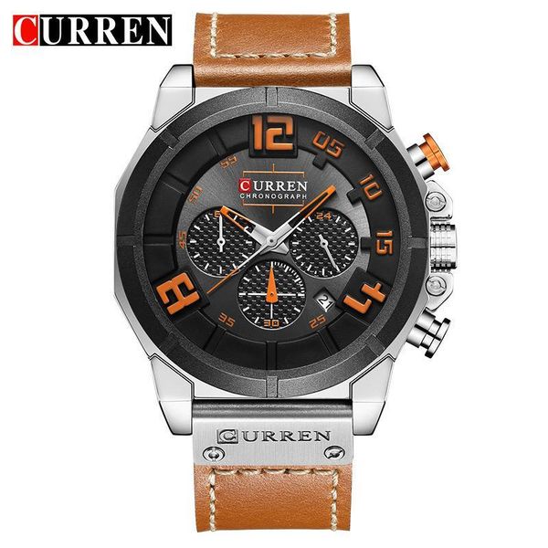 curren brand luxury fashion casual leather strap men's watch military quartz chronograph male clock men wrist watches, Slivery;brown
curren brand luxury fashion casual leather strap men's watch military quartz chronograph male clock men wrist watches, Slivery;brown