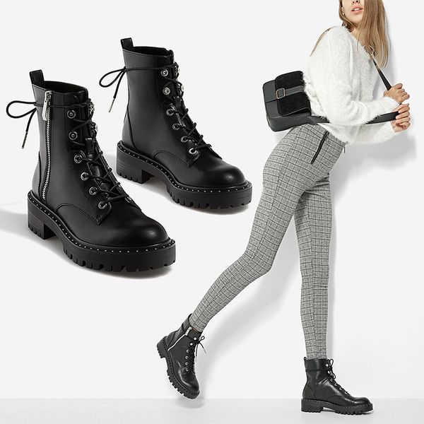 lace up rivets motorcycle boots women round toe high heel martin boots women short plush ankle boots for women, Black
lace up rivets motorcycle boots women round toe high heel martin boots women short plush ankle boots for women, Black