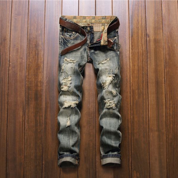 new style retro old beggar personality fashion men's hole patch jeans men's jeans trend, Blue
new style retro old beggar personality fashion men's hole patch jeans men's jeans trend, Blue