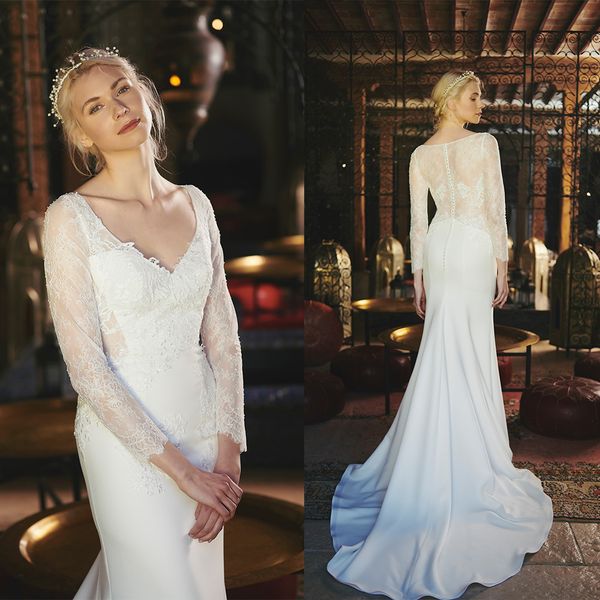 cymarine 3/4 long sleeve mermaid wedding dresses v neck appliques lace bridal gowns sweep train robes de mariée, White
cymarine 3/4 long sleeve mermaid wedding dresses v neck appliques lace bridal gowns sweep train robes de mariée, White