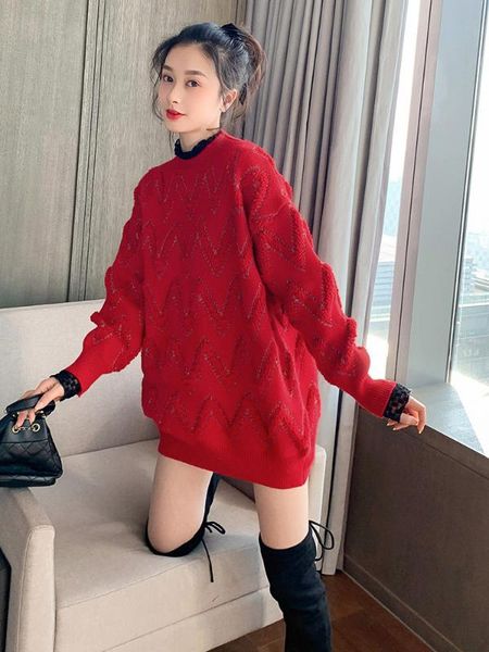 red pullover sweater women's loose wear 2020 winter new lurex twist korean medium long lazy casual sweaters ins fashion, White;black
red pullover sweater women's loose wear 2020 winter new lurex twist korean medium long lazy casual sweaters ins fashion, White;black