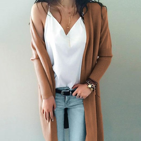 2018 autumn winter v-neck solid long cardigan coat women pockets loose knitted sweater knit casual coats, White;black
2018 autumn winter v-neck solid long cardigan coat women pockets loose knitted sweater knit casual coats, White;black