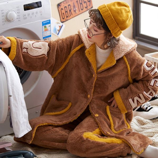 new winter coral plush large korean loose pajamas women's plush and thickened flannel suit autumn and winter hooded home clothes, Black;red
new winter coral plush large korean loose pajamas women's plush and thickened flannel suit autumn and winter hooded home clothes, Black;red