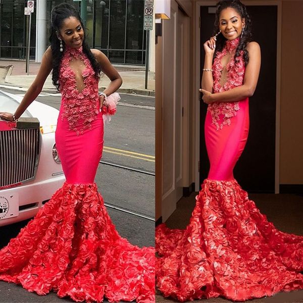 african halter prom dresses black girls sequins beads flowers train 3d appliques mermaid evening gowns back cocktail party dress, Black;red
african halter prom dresses black girls sequins beads flowers train 3d appliques mermaid evening gowns back cocktail party dress, Black;red