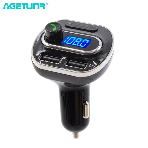 

agetunr 2 usb 5v 3.4a bluetooth car kit handsset mp3 player fm transmitter support tf card usb music play aux line out