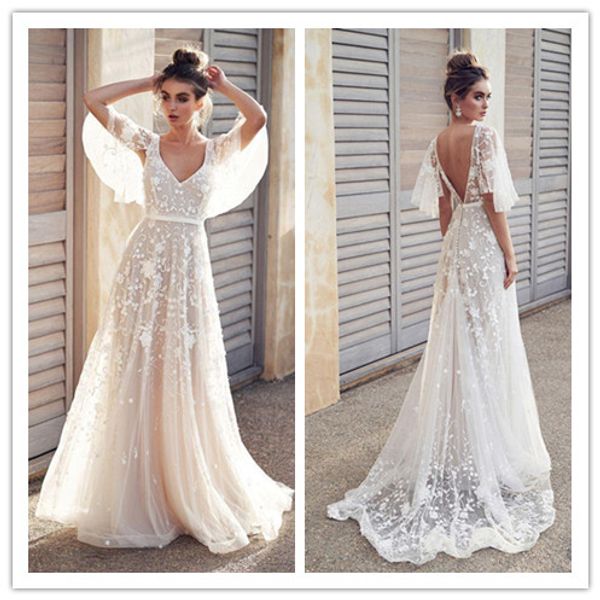 backless beach boho lace wedding dresses a line new 2019 appliques half sleeve country holiday bridal gowns wedding dress, White
backless beach boho lace wedding dresses a line new 2019 appliques half sleeve country holiday bridal gowns wedding dress, White