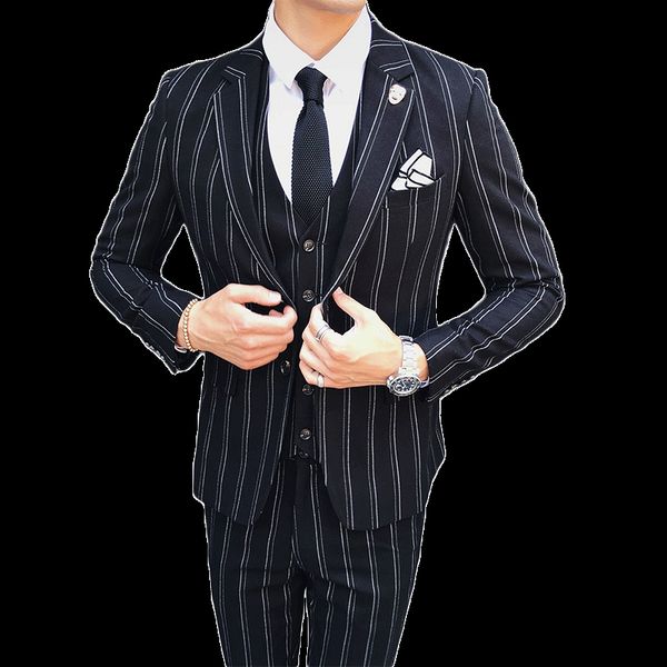 2019 new suit 3 piece set gentleman british wind stripe slim groomsmen groom tuxedo blazer (coat vest pants) plus size s-4xl, White;black
2019 new suit 3 piece set gentleman british wind stripe slim groomsmen groom tuxedo blazer (coat vest pants) plus size s-4xl, White;black