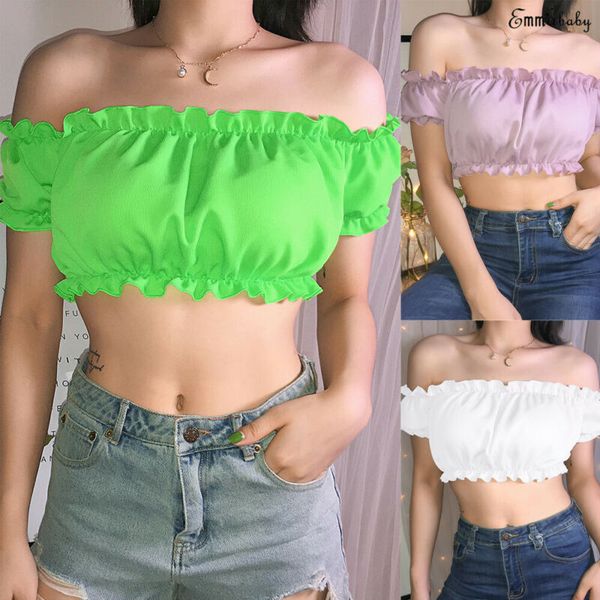 new style women's t-shirts vest t-shirt strapless short sleeve ruffles solid slash neck short fashion 2019, White
new style women's t-shirts vest t-shirt strapless short sleeve ruffles solid slash neck short fashion 2019, White