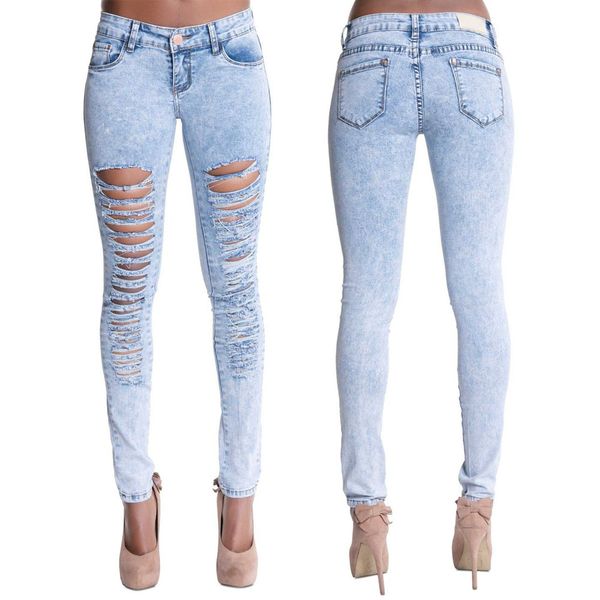 spring slim stretch cut out distressed fringed ripped pants snow straight pencil pants demin ripped jeans, Blue
spring slim stretch cut out distressed fringed ripped pants snow straight pencil pants demin ripped jeans, Blue