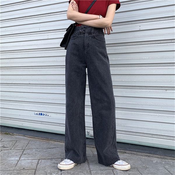 2020new loose high waist black fresh grey denim stylish women wide leg pants streetwear jeans solid full-length trousers, Blue
2020new loose high waist black fresh grey denim stylish women wide leg pants streetwear jeans solid full-length trousers, Blue
