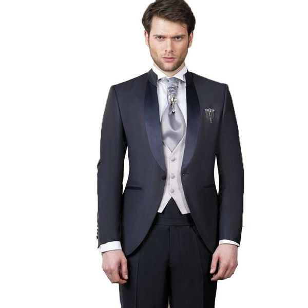 one button navy blue groom tuxedos shawl lapel men suits 3 pieces wedding/prom/dinner blazer (jacket+pants+vest+tie) w606, Black;gray
one button navy blue groom tuxedos shawl lapel men suits 3 pieces wedding/prom/dinner blazer (jacket+pants+vest+tie) w606, Black;gray