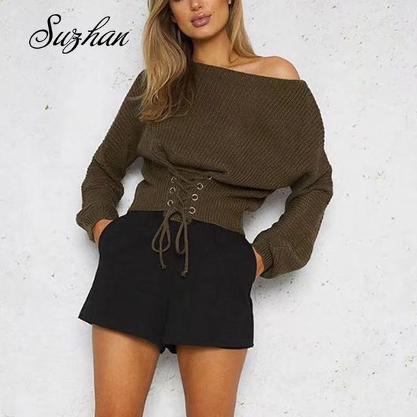 suzhan batwing sleeve knitted pullovers women sweater slash neck solid belt crop autumn short sweaters, White;black
suzhan batwing sleeve knitted pullovers women sweater slash neck solid belt crop autumn short sweaters, White;black