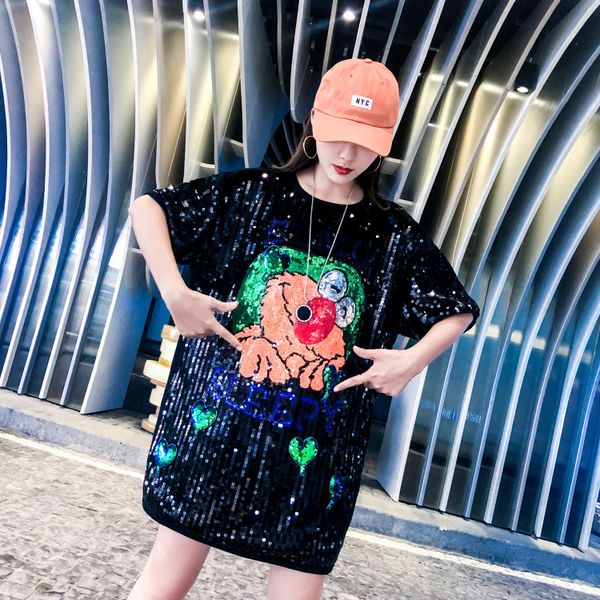 nightclub sequins 2019 summer new tide brand cartoon sequins shirt missing loose short-sleeved long t-shirt, White
nightclub sequins 2019 summer new tide brand cartoon sequins shirt missing loose short-sleeved long t-shirt, White