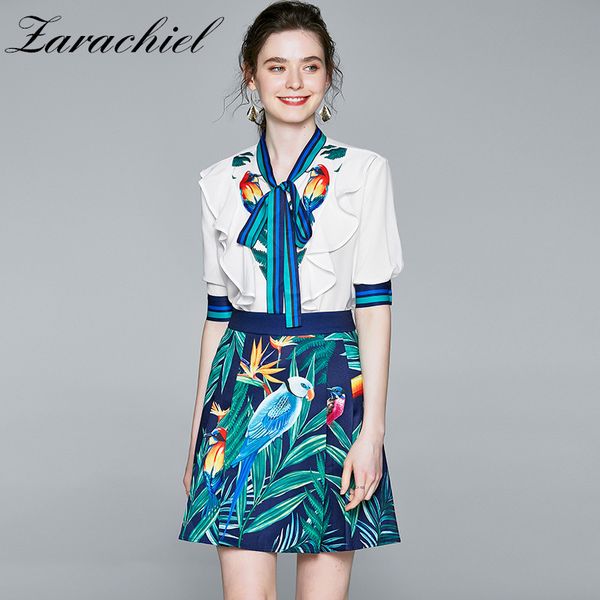 fashion runway two piece set 2020 summer women striped bow collar ruffles chiffon shirt + plant birds print skirt suit, White
fashion runway two piece set 2020 summer women striped bow collar ruffles chiffon shirt + plant birds print skirt suit, White
