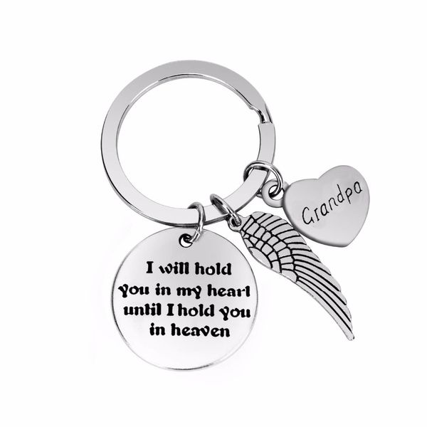 

12pc/lot charm wing i will hold you in my heart grandpa keychain gift for granddad key chains family grandfather keyring jewelry, Silver