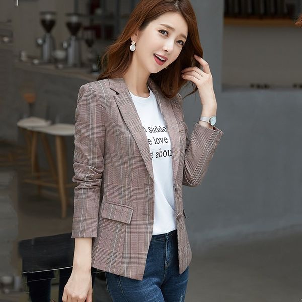 women's temperament casual plaid suit jacket 2019 new autumn long-sleeved slim small suit short coat, White;black
women's temperament casual plaid suit jacket 2019 new autumn long-sleeved slim small suit short coat, White;black