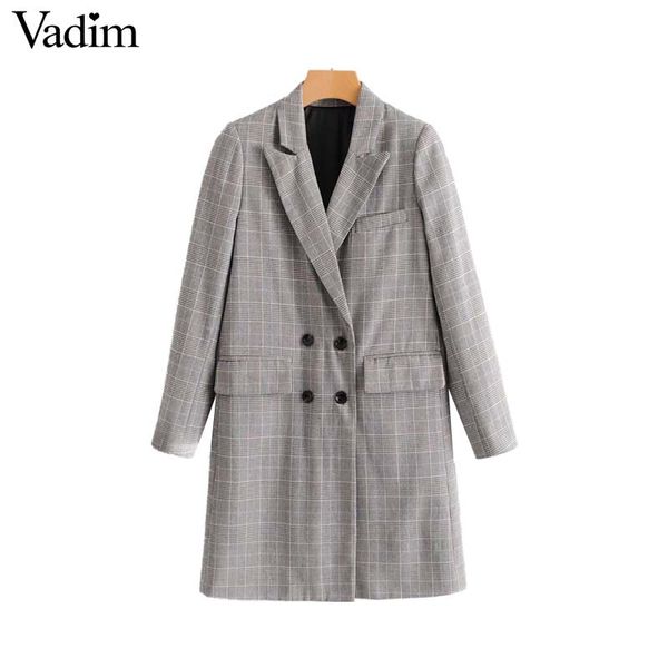 vadim vintage notched plaid long blazer double breasted pocket back split office lady work wear basic retro classic ct1587, White;black
vadim vintage notched plaid long blazer double breasted pocket back split office lady work wear basic retro classic ct1587, White;black