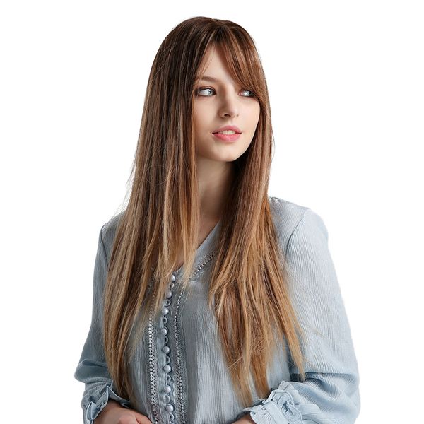 women's resistant long straight layered side part wigs for cosplay dating, Black