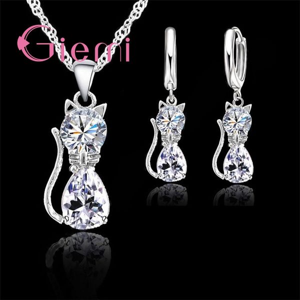 genuine highly 925 sterling silver clear cubic zirconia cat pendant necklace+ earrings crystal jewelry for women
genuine highly 925 sterling silver clear cubic zirconia cat pendant necklace+ earrings crystal jewelry for women