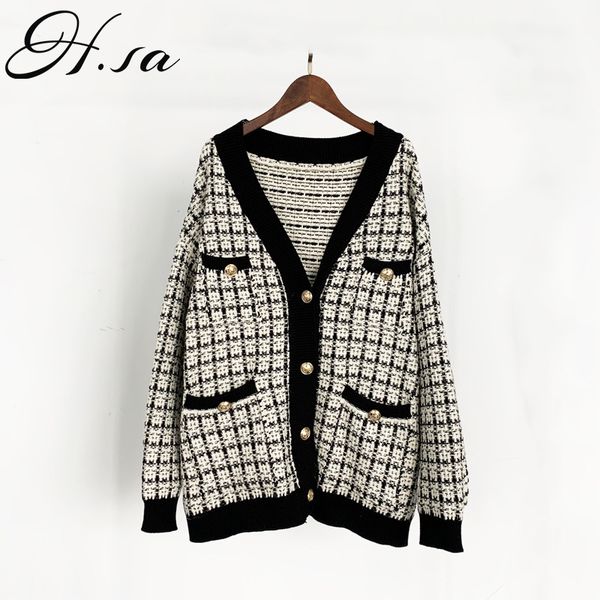 h.sa women sweater jacket 2019 oversized knitted cardigans loose plaid jumpers korean clothing robe long coat sueter feminino ly191225, White;black
h.sa women sweater jacket 2019 oversized knitted cardigans loose plaid jumpers korean clothing robe long coat sueter feminino ly191225, White;black