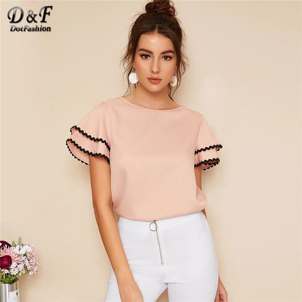 dotfashion pink womens and blouses contrast wave lace trim layered ruffle sleeve summer 2019 women short sleeve blouse, White
dotfashion pink womens and blouses contrast wave lace trim layered ruffle sleeve summer 2019 women short sleeve blouse, White