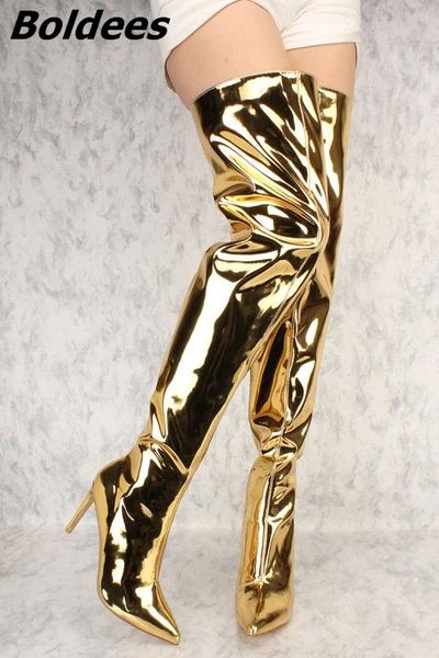 2017 autumn women golden thigh high boots pointed toe high heel mirror leather zapatos mujer boots trendy girls long, Black
2017 autumn women golden thigh high boots pointed toe high heel mirror leather zapatos mujer boots trendy girls long, Black