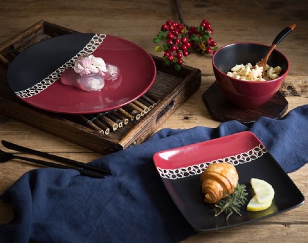 western-style black and red minimalist retro personality ceramic round small square dish household tableware dishes western dish
western-style black and red minimalist retro personality ceramic round small square dish household tableware dishes western dish