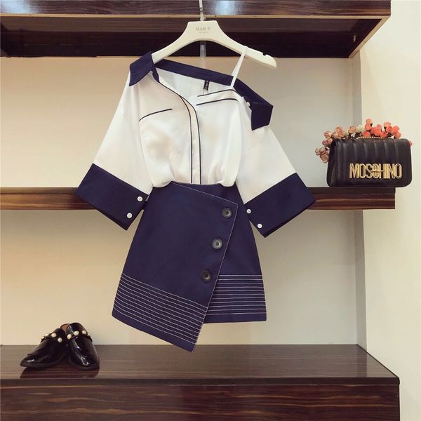 2018 summer women shoulder fashion + button design skirt 2 pcs sets female suits, White
2018 summer women shoulder fashion + button design skirt 2 pcs sets female suits, White